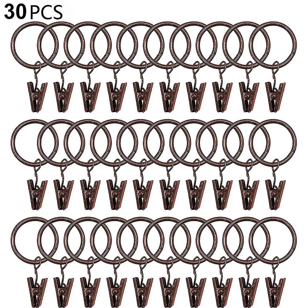 30 Pcs Curtain Rings With Clips, Strong Drapery Clips Hooks On Tension Rod Bracket, Interior Diamete