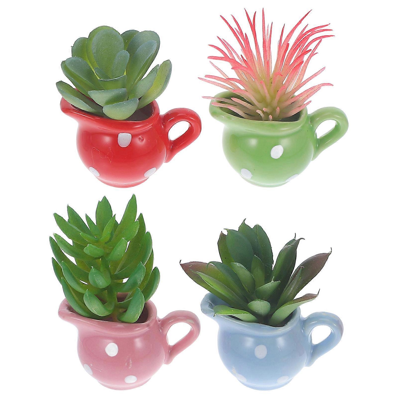 Decorative Pattern Refrigerator Magnet Cute Plant Kettle for Kitchen Decor 4Pcs