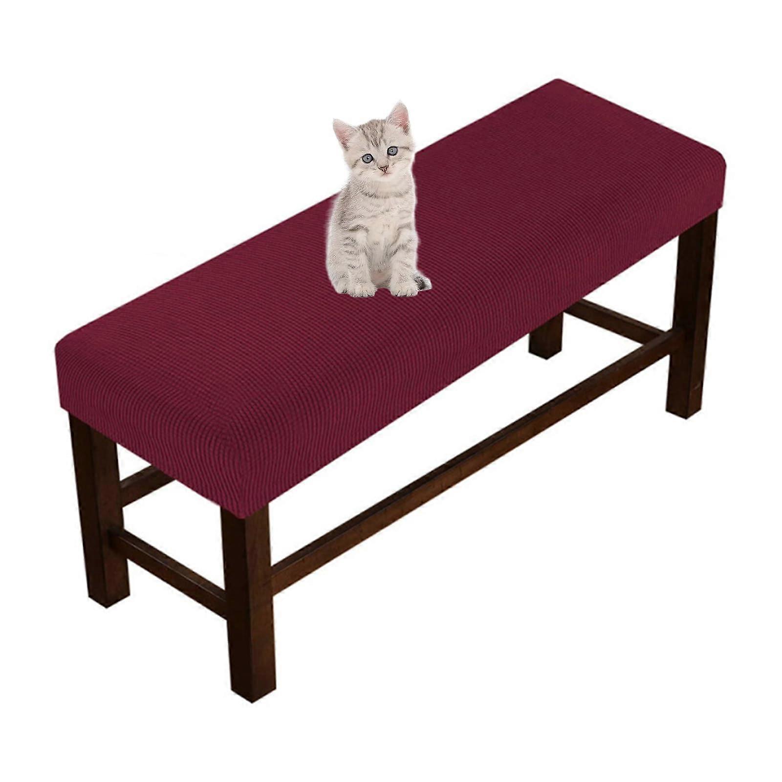Rectangular Stretch Bench Cover, Washable Dustproof Seat Protector for Dining Room, Piano, Living Room, Burgundy 160-180cm