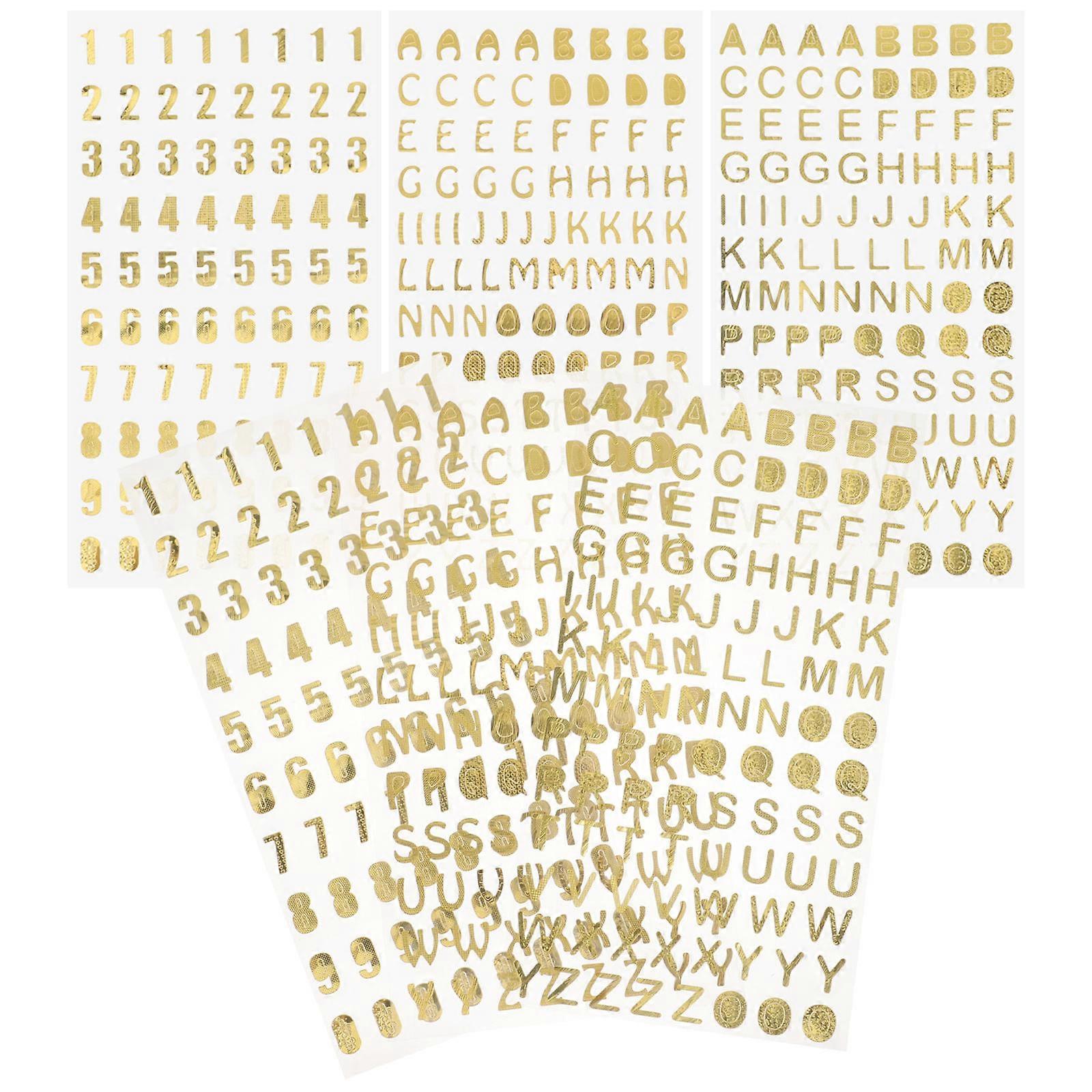Self Adhesive Gold Stamping Sheets – 6PCS Alphabet, Number & Pattern Stickers for Scrapbooking, DIY Crafts & Calendar Making – Durable Material