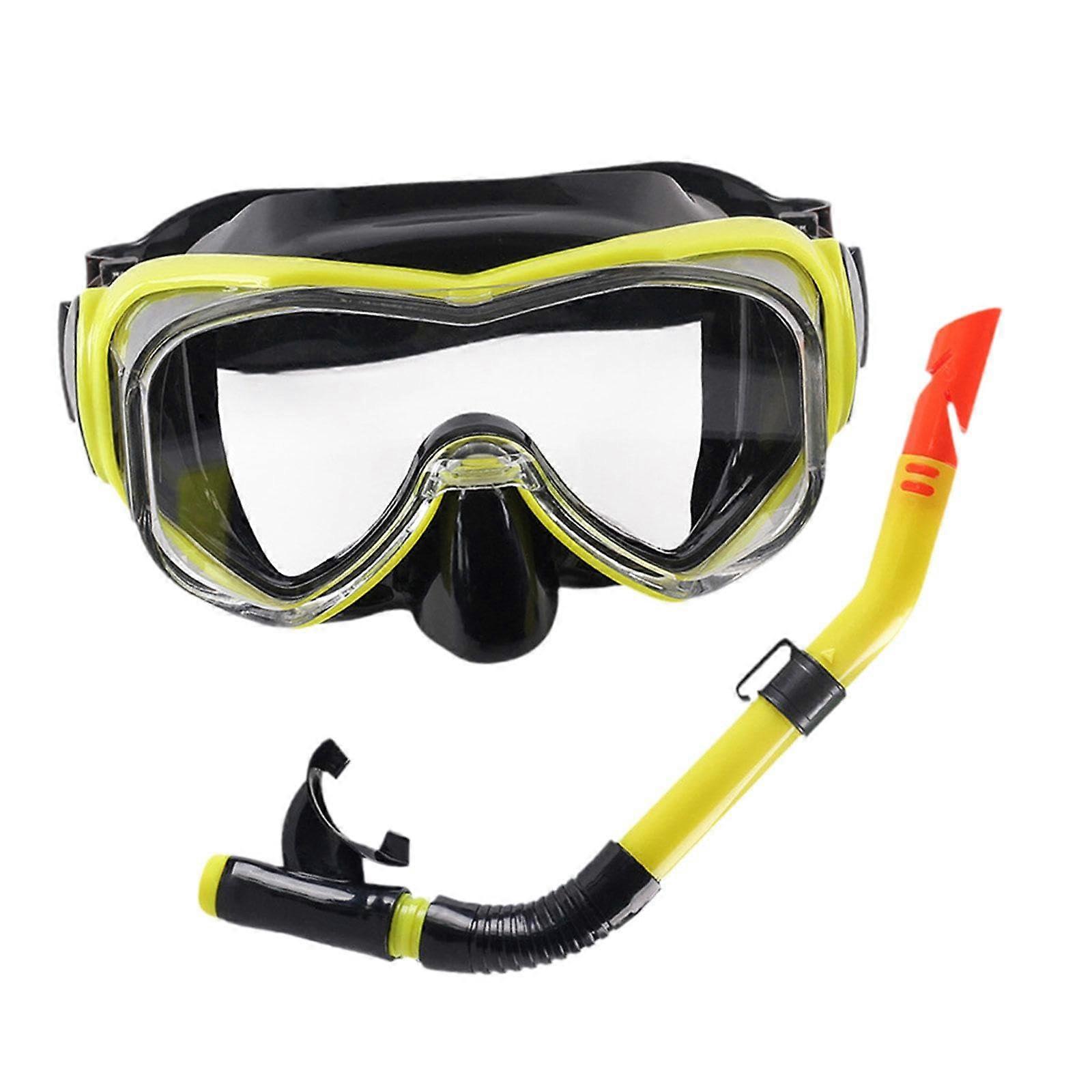 Diving Mask and Snorkel Set for Adults, Comfortable Professional Snorkeling Gear, Yellow/Black Freediving Goggles