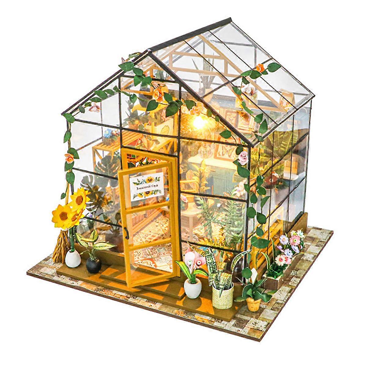 DIY Model Greenhouse with LED Lighting and Assemblable Accessories