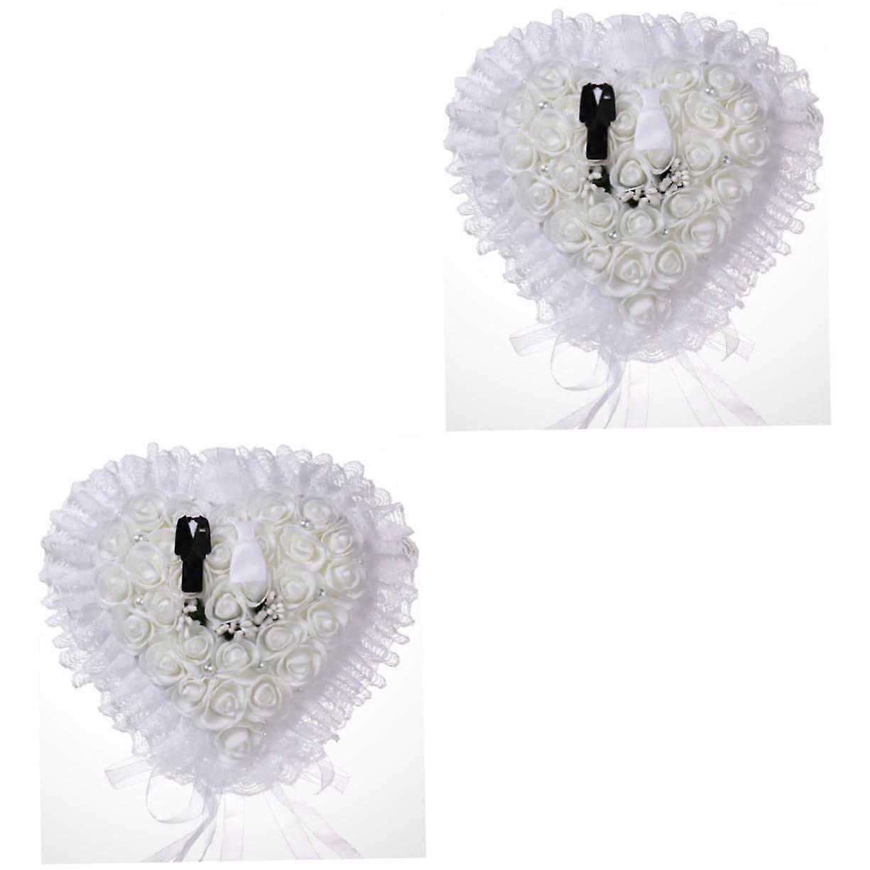 Set of 2 Lace Ring Bearer Cushions for Wedding Engagement Rings Rustic Holder with Cushion Design and Elegant Style