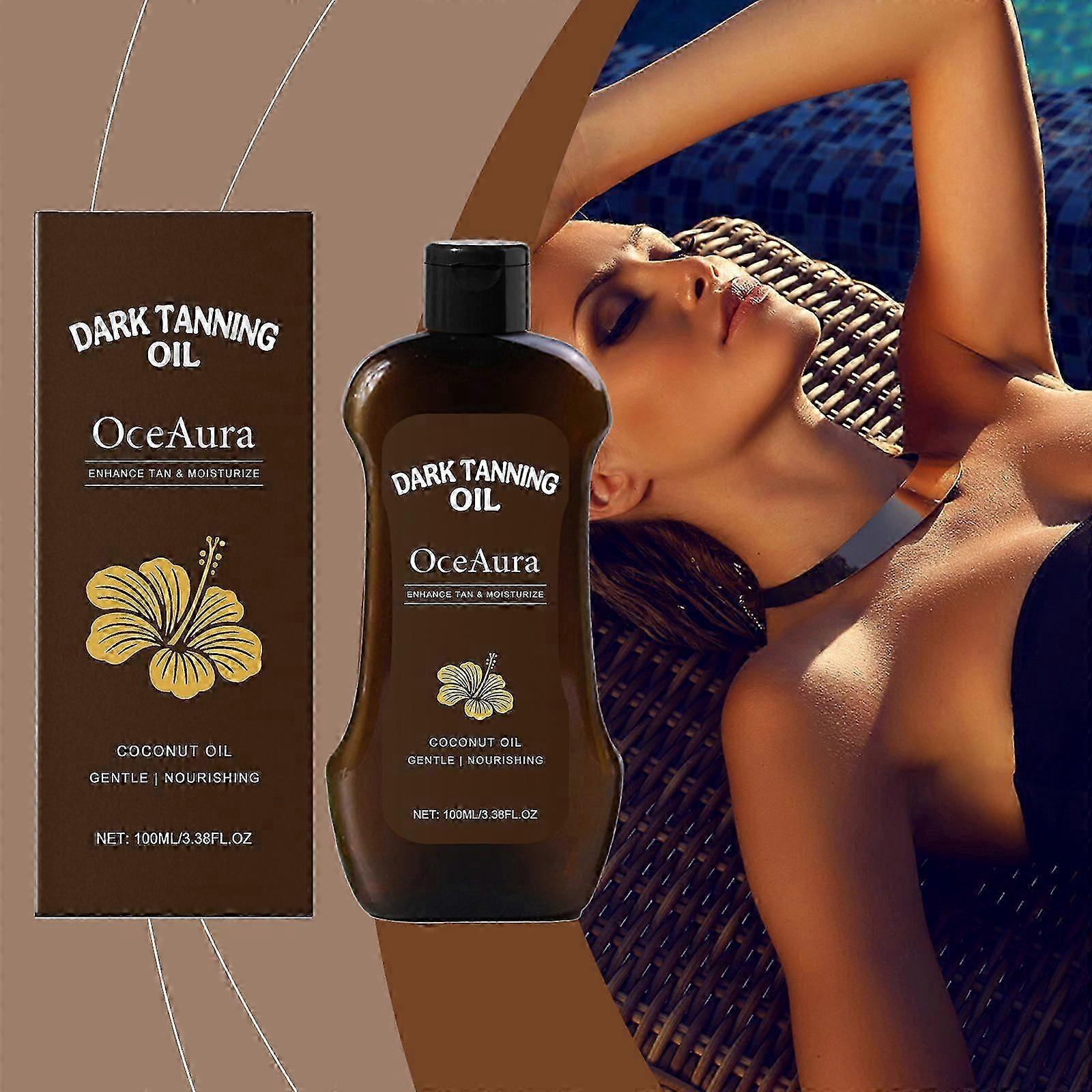 100ml Dark Tanning Oil with Coconut & Vitamin E - Fast-Acting, Non-Greasy Formula for Indoor/Outdoor Use | Moisturizing & Nourishing