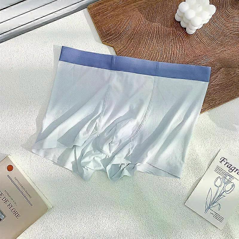 Men Boxy Underwear Ribbed Ice Silk Seamless Comfort Quick Dry Cool Feel Thin Sports Panties Youth Mid-rise U Convex Pouch Trunks