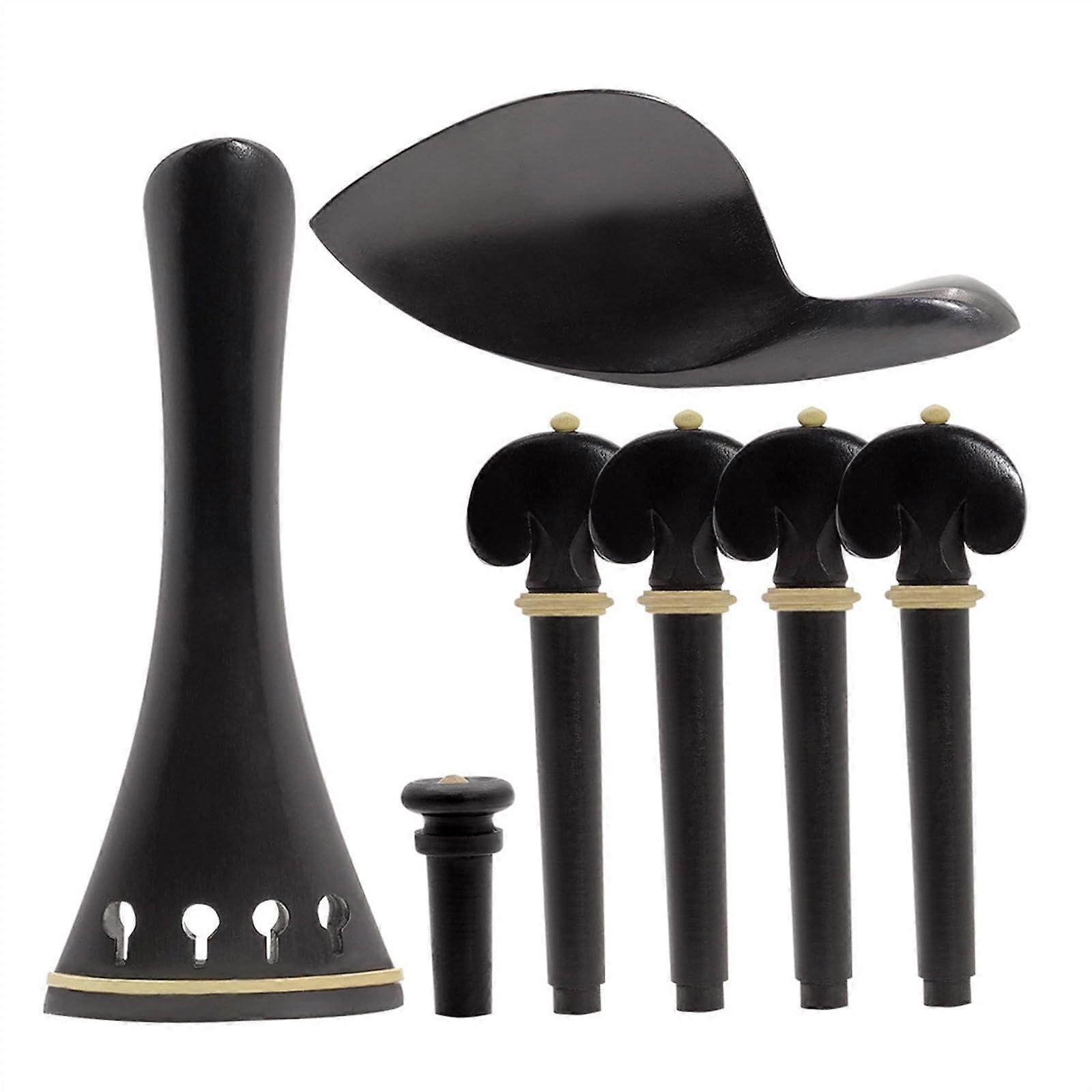 Violin Accessories 4/4 Size Ebony 4-Piece Set Tailpiece Chin Rest Tail Pin for String Instruments