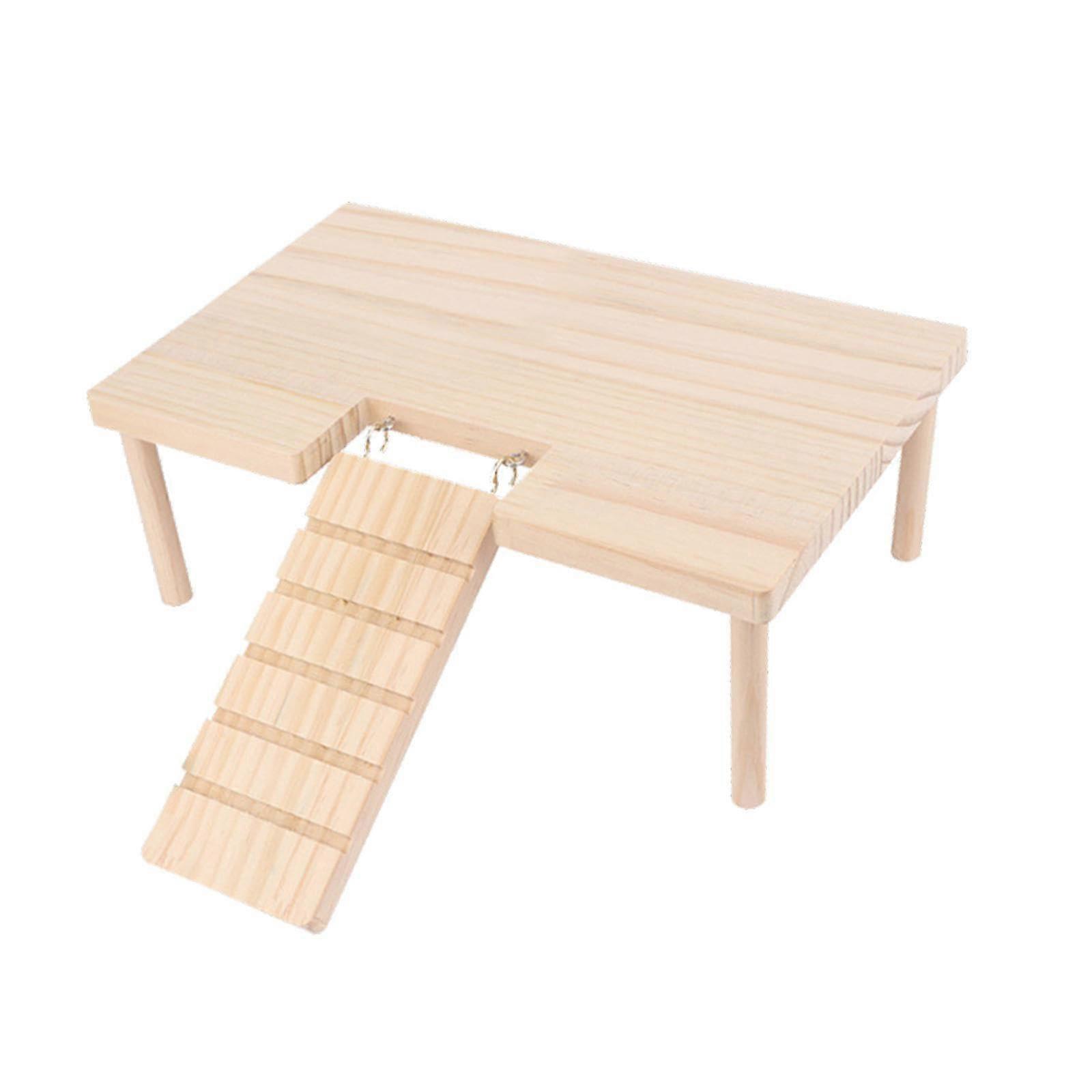 Hamster Wooden Platforms, Toy Hamster Playground with Climbing Ladder, U Shaped Pet Landing Stairs for Small Animals, Gerbil, Rat, S