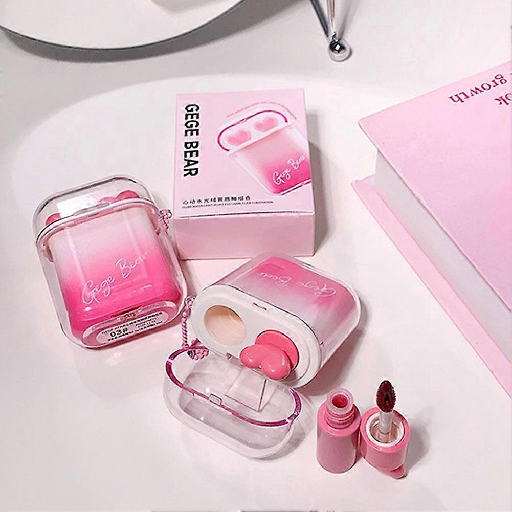 03# Tipsy Rose (C) $Gegebear Gege Bear Heart-moving Water Gloss Velvet Matte Lip Glaze Combination Clear and Moisturizing Non-stick Lip Glaze