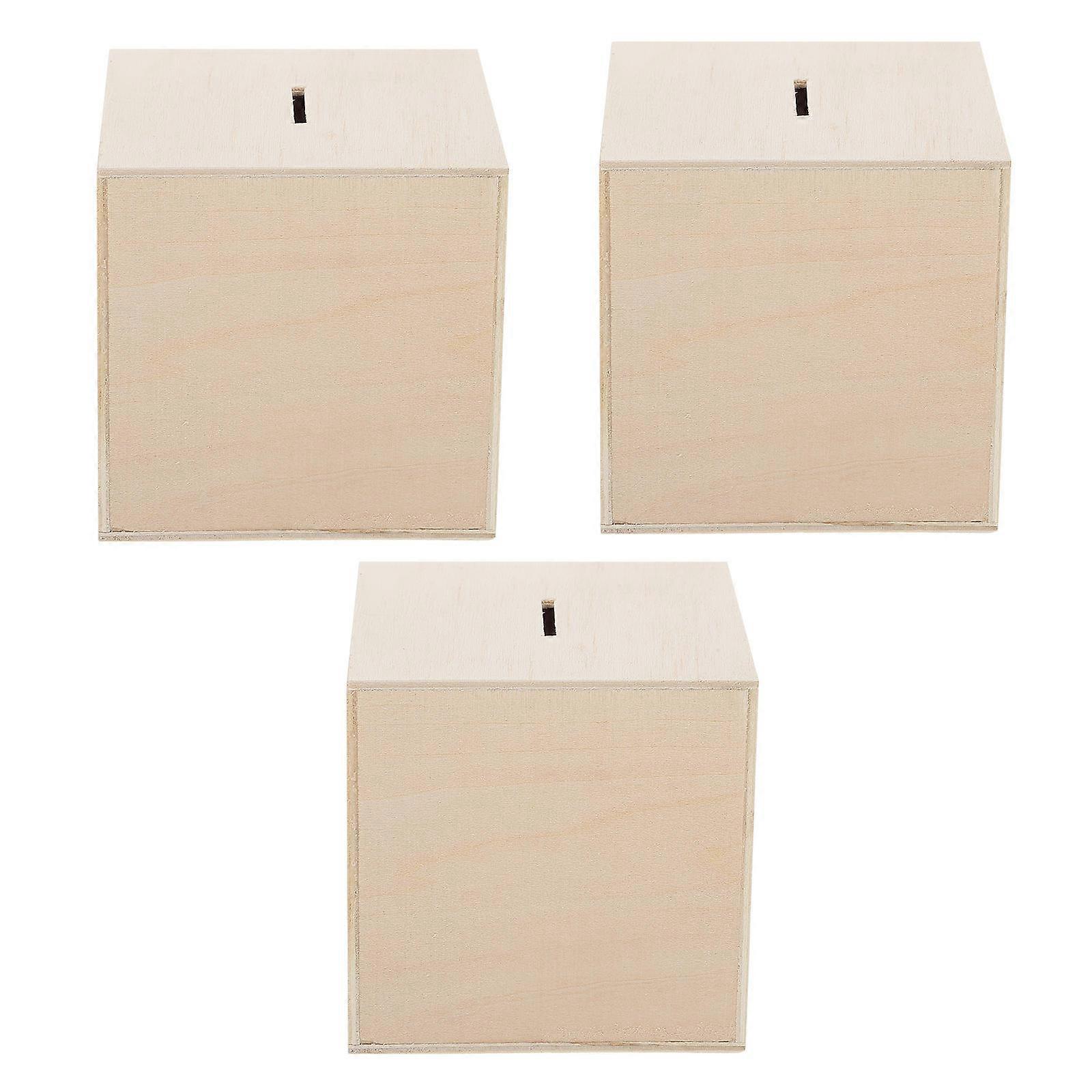 Wooden Storage Boxes for Home Organization Beige Synthetic Material 3 Pieces Small Size