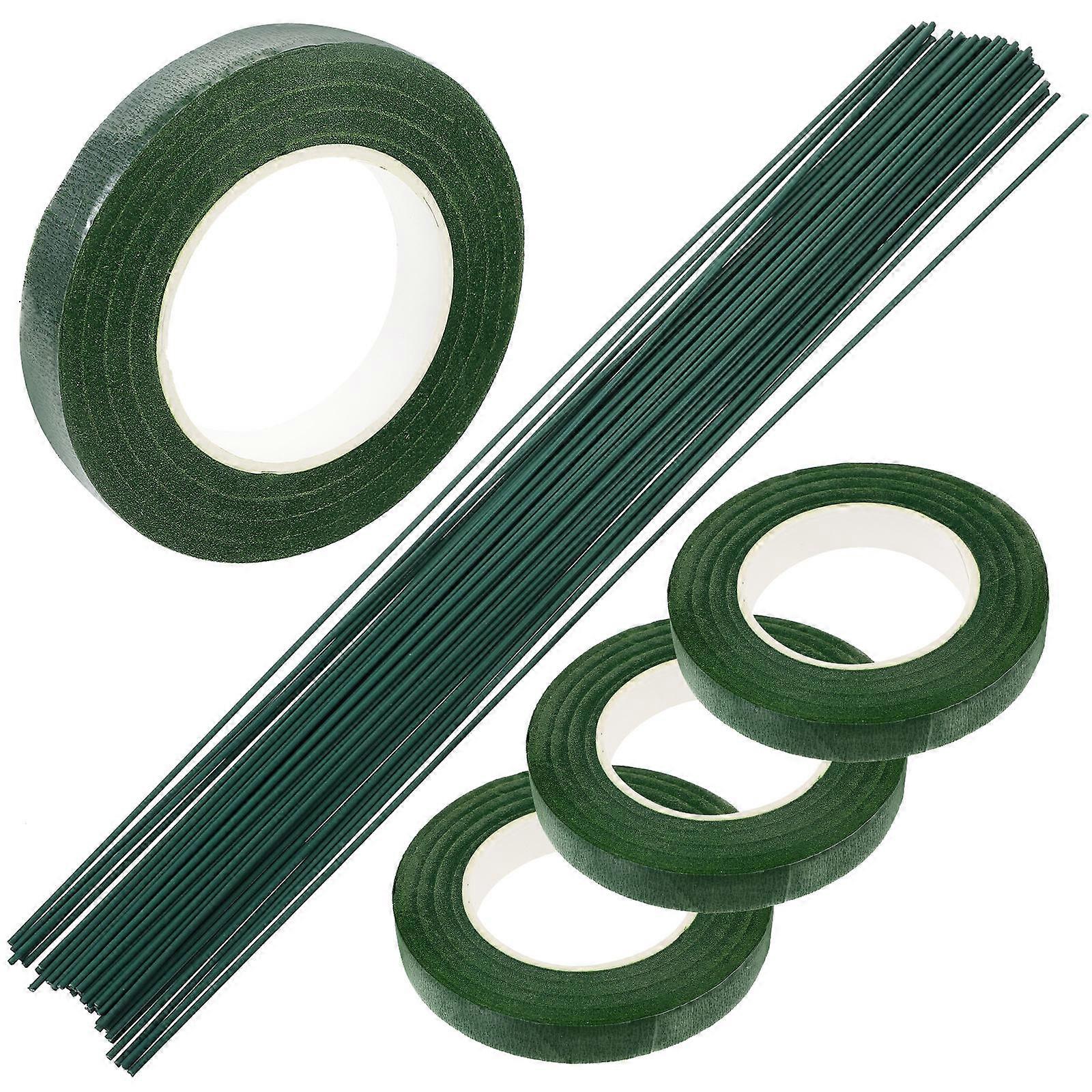 Floral Stem Wires with Flower Paper Tape for DIY Arrangements, Wedding Bouquets, and Crafts – Deep Green Picks
