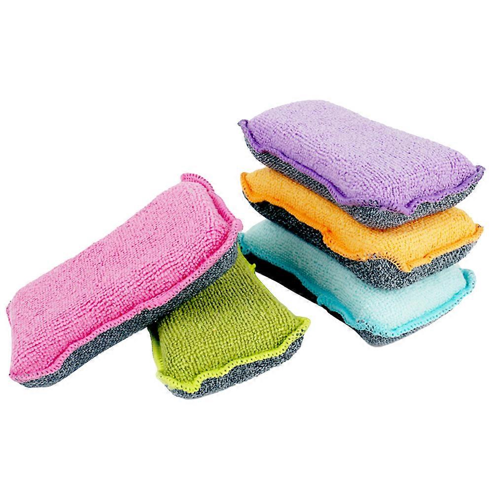Scouring Pad Dishwashing Sponge Kitchen Use Assorted Color Microfiber Rectangular Cleaning 5Pcs