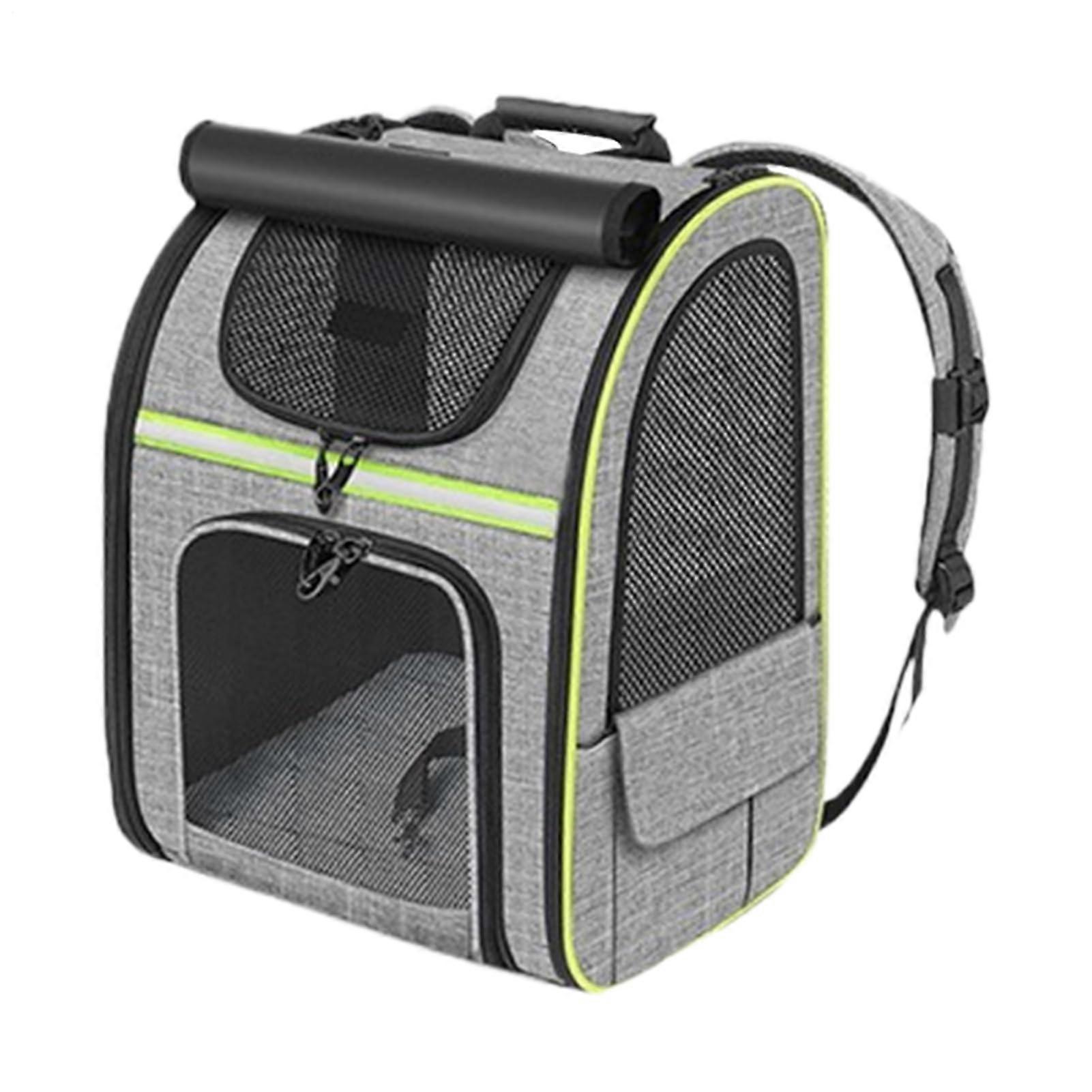 Pet Carrier for Cats, Stretchable and Breathable, Foldable Travel and Hiking Carrier, Gray with Green Trim