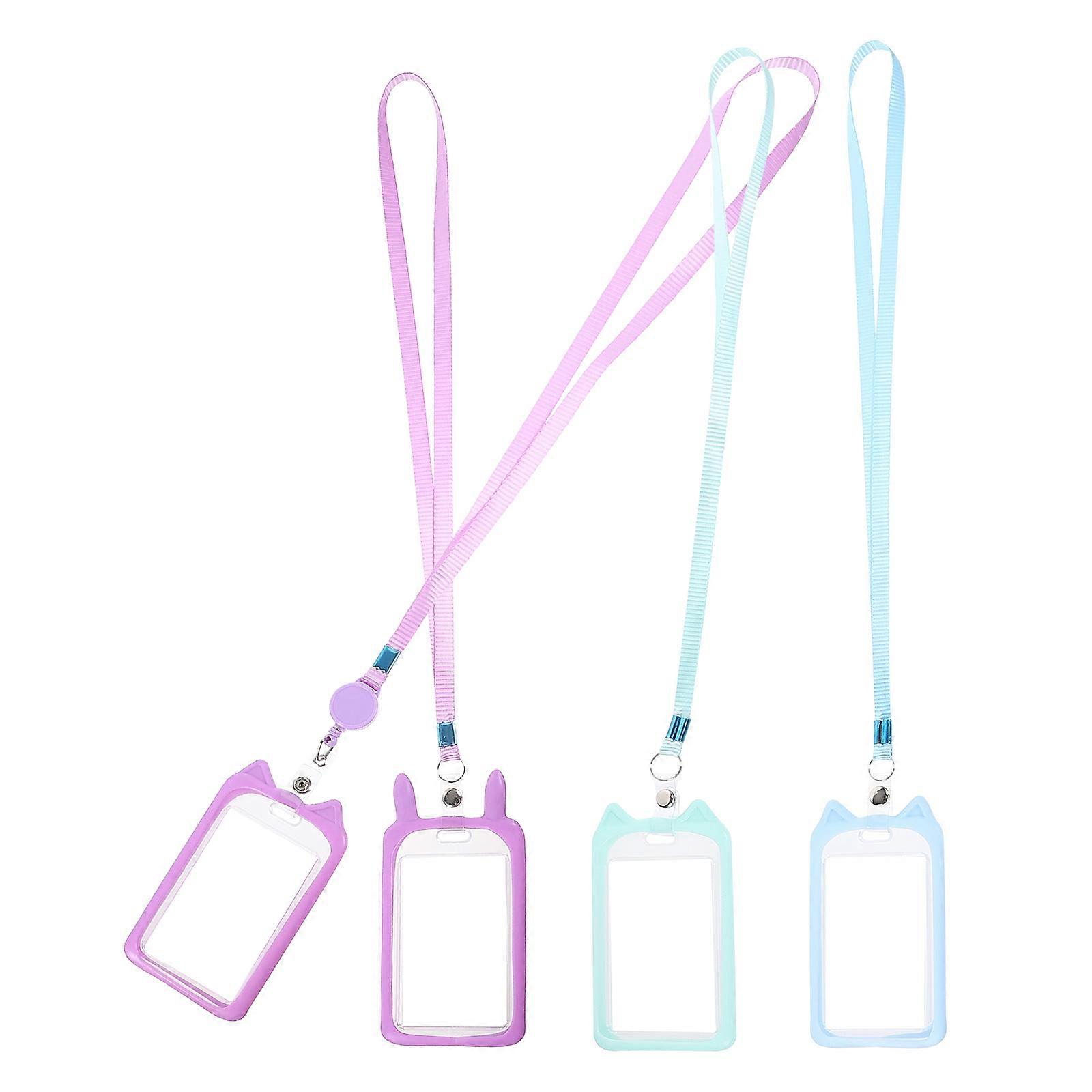 Cartoon Badge Sleeve with Retractable Lanyard Holder for ID Badges – Transparent Design for Easy Scanning at School and Work