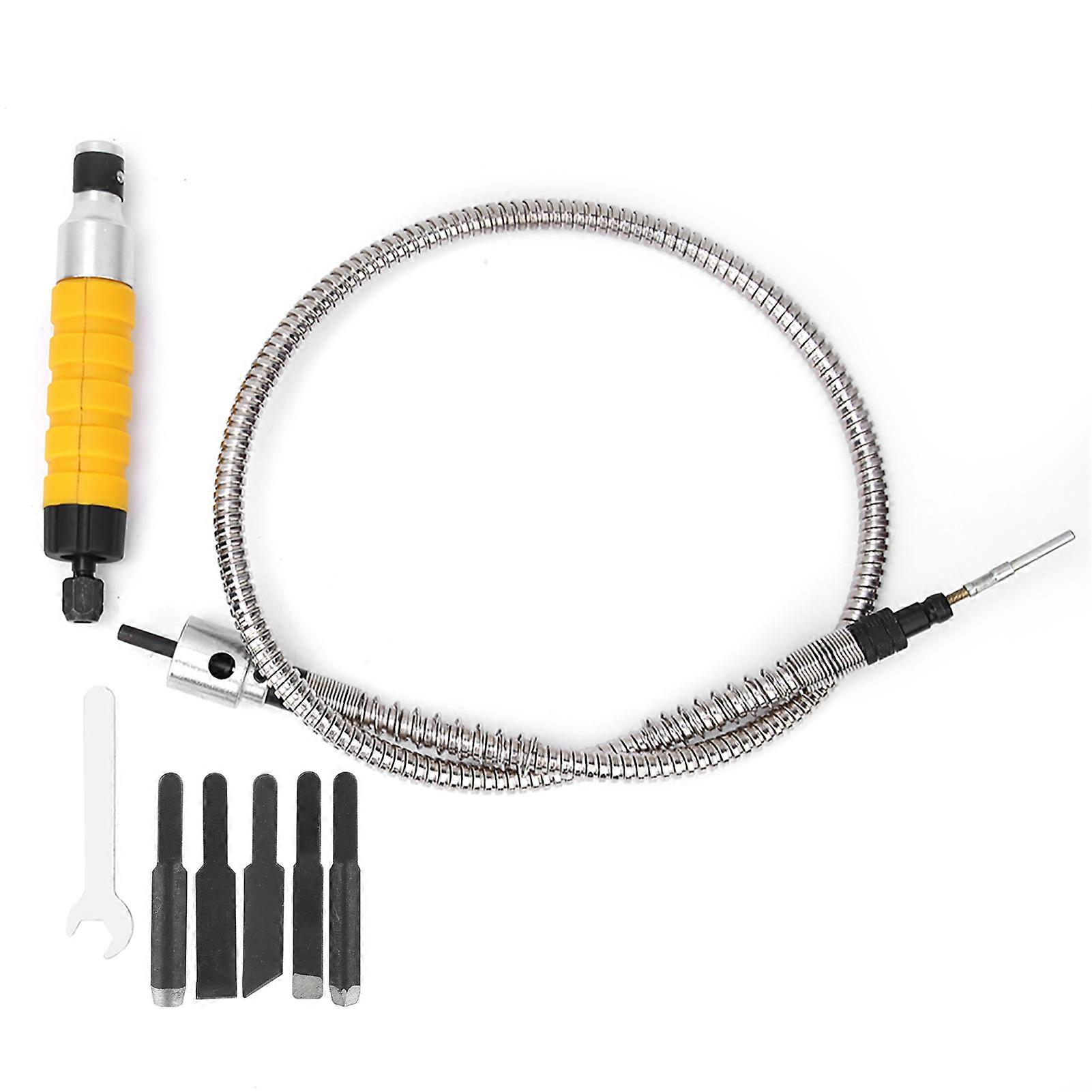 Electric Wood Chisel Carving Tool Kit with 5 Carving Tips Wrench Flexible Shaft