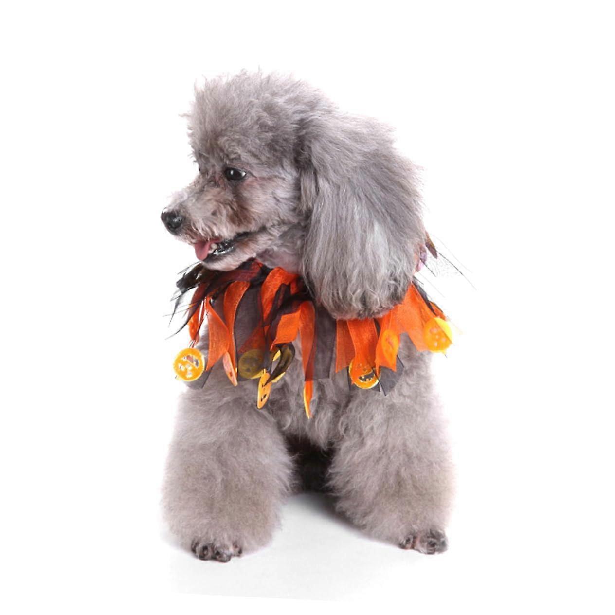 Small dog collars made of polyester, elastic pet collars with colorful pompoms, decorative for party and holiday costumes.