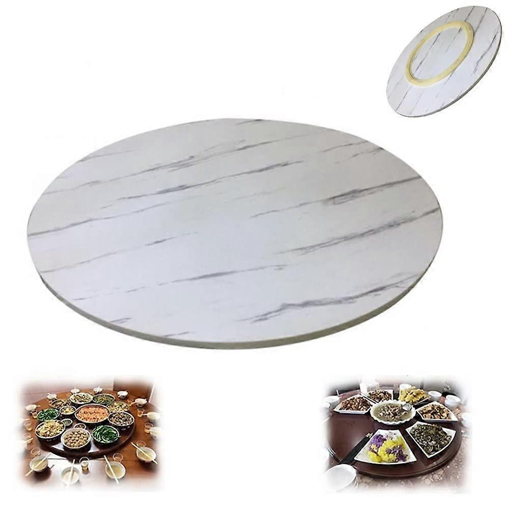 Round Lazy Susan Serving Tray – 100 cm Solid Wood Kitchen Table Top, White Stripes Finish, Rotating Wooden Platter 50 cm