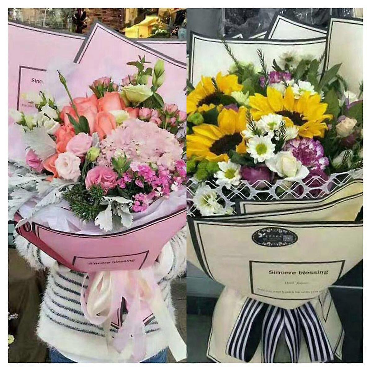 Floral Wrapping Paper Flower Bouquet Wrapping Florist Supplies Pink Rectangle European Style 20Pcs