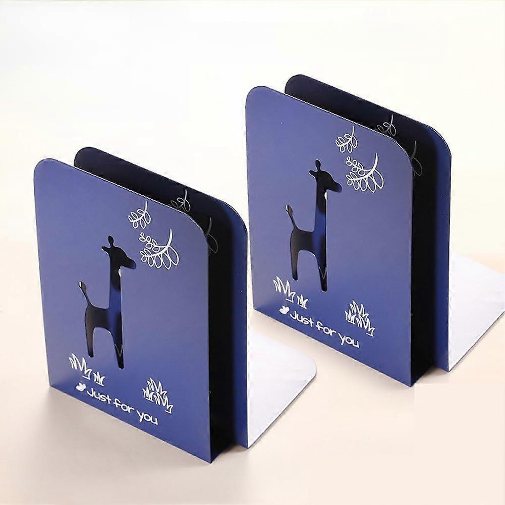 Metal Bookends, Heavy Duty Bookends for Shelves, Document Holder with NonSlip Rubber Pad, Desk File Organiser, Magazine Holder, Stand (Blue)