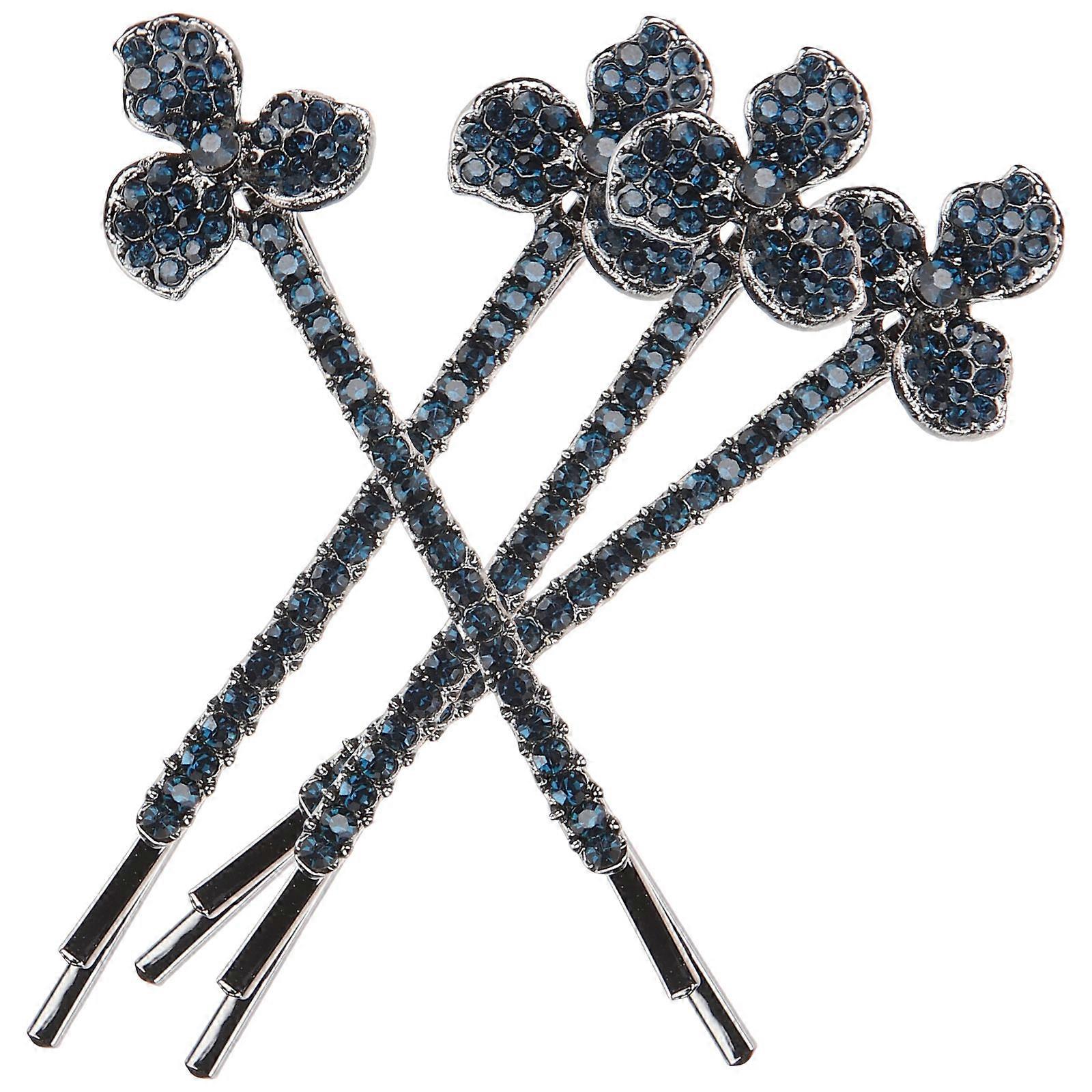 Strass Épingle à cheveux Vintage Strass Pinces à cheveux Pour Femmes Vie Quotidienne Accessoire Bleu 6.6x1.5cm 4Pcs