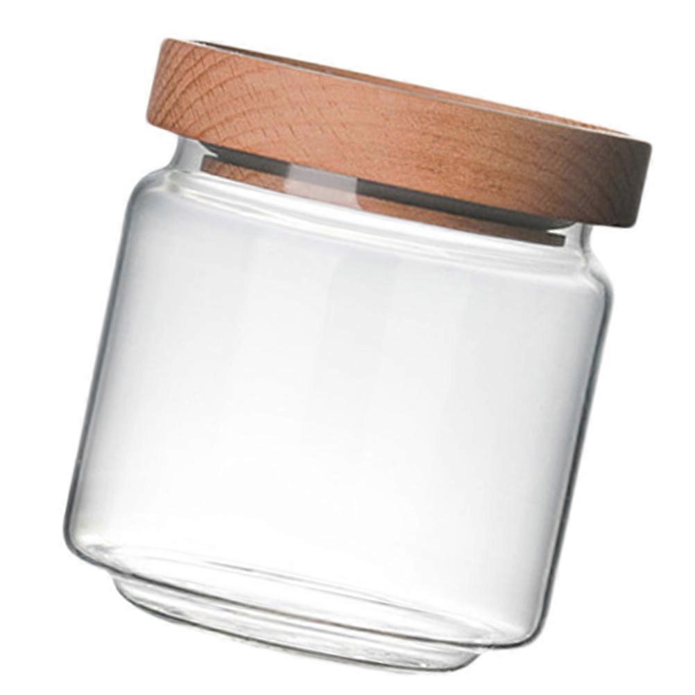 Airtight Coffee Container Glass Storage Jar With Wooden Lid Design For Kitchen Use 3.5×3.5×3.9in Food Storage 1Pack