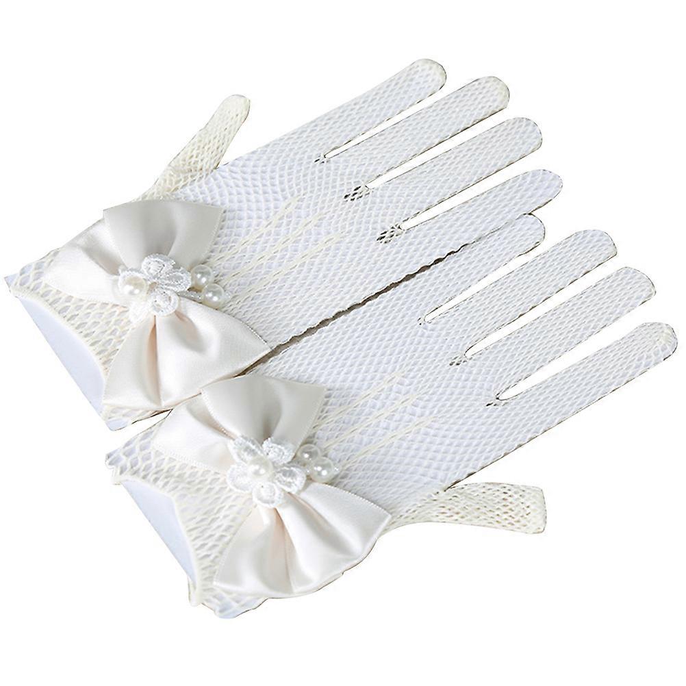 Short Floral Gloves Flower Girl Gloves Wedding Princess Dress Gloves White Full Finger Style 1 Pair