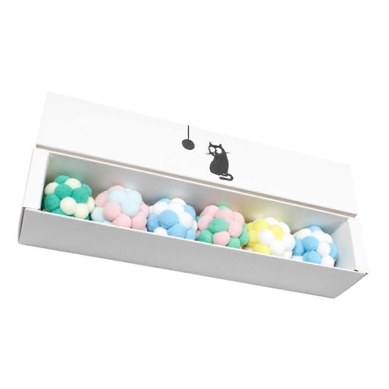 6 Cat Toy Balls - Plush Stuffed Balls for Kittens and Cats, Random Colors, Soft Material, 6-Pack Pet Toys