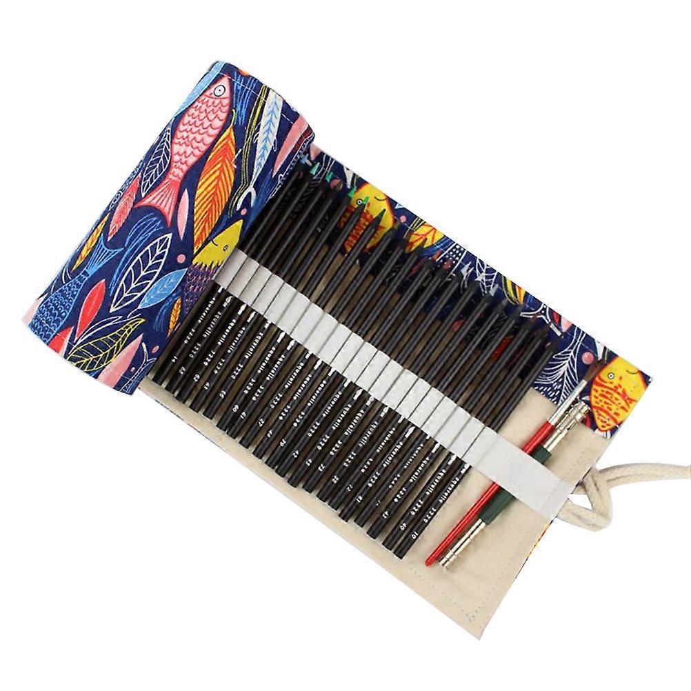 Stationery Storage Box Colorful Fish Pattern Canvas Portable Organizer For Students 60X19.5 Cm 1Pack