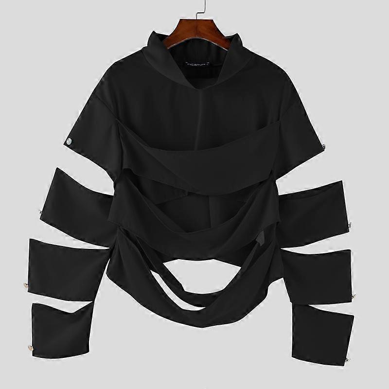 INCERUN Mens High Neck Long Sleeve Hollow Out Irregular Casual Loose Shirts Tops