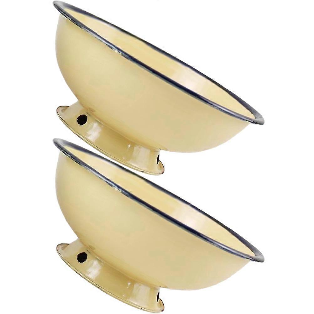 Yellow Retro Enamel Bowl for Home Use Perfect for Soups Noodles and Snacks Fits Most Scenes 2 Pieces