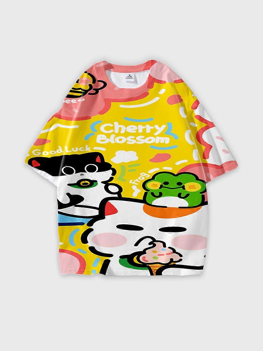 T-shirt round neck Pattern loose short sleeve O10