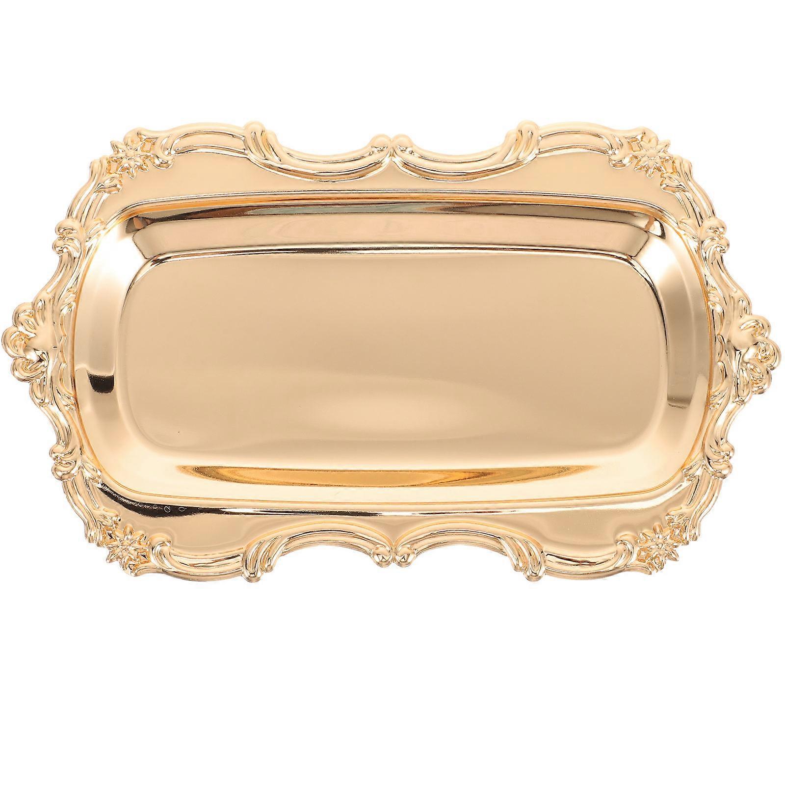 Decorative Serving Tray Metal Jewelry Dish Wedding Celebration European Style 8.1×4.7×0.6in Food Storage 1Set