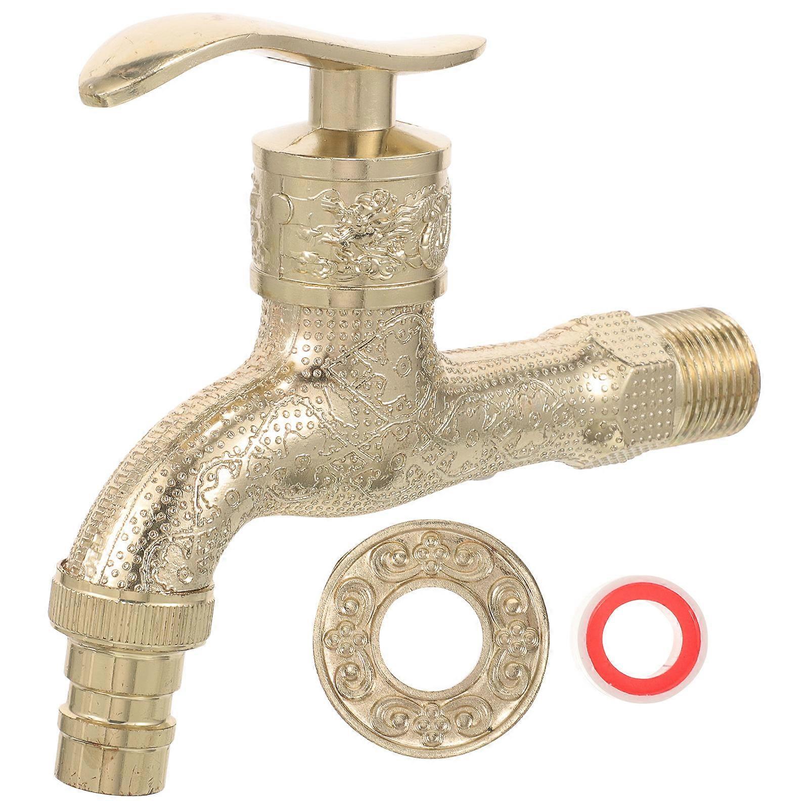 Retro Wall Faucet with Thickened Water Spout for Home Use Golden Zinc Alloy 1/2 Interface