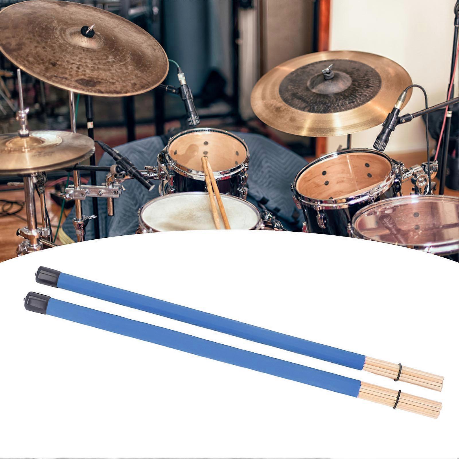 2Pcs Drum Brush Drumstick Stick Mallet Bamboo Percussion Tool Instrument Accessory Set Kit Blue 
