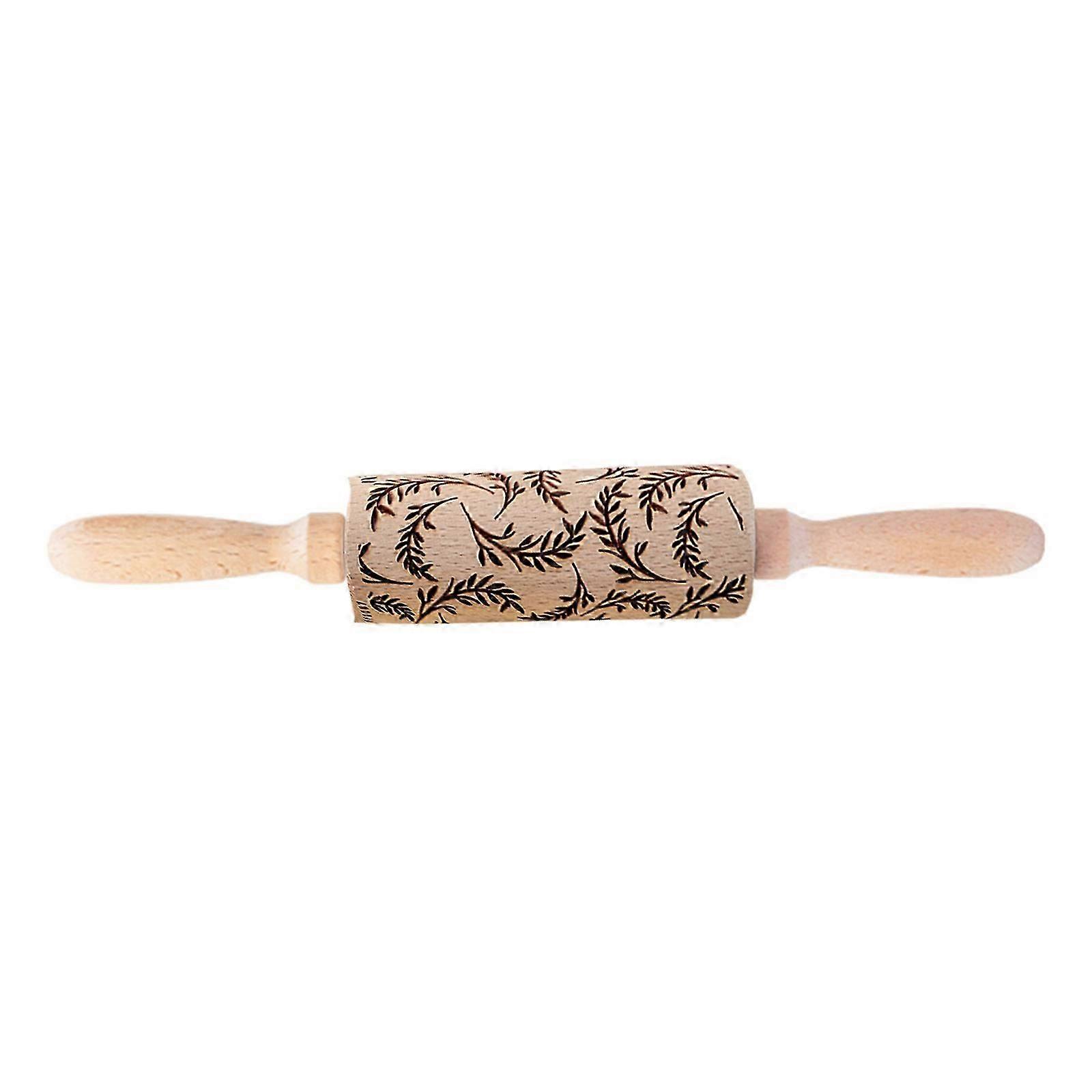 Spring Pattern Rolling Pin Flower Leaf Engraved Solid Wood Embossed Cookie Rolling Pin Pastry Dough Flour Roller