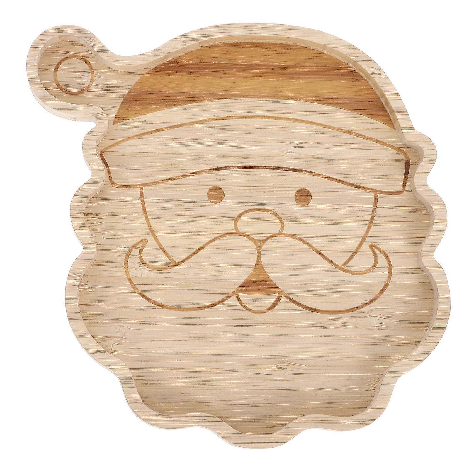 Wood Serving Tray with Santa Clause Design for Christmas Festive Storage Khaki Color 7.5 x 10.2 Inches