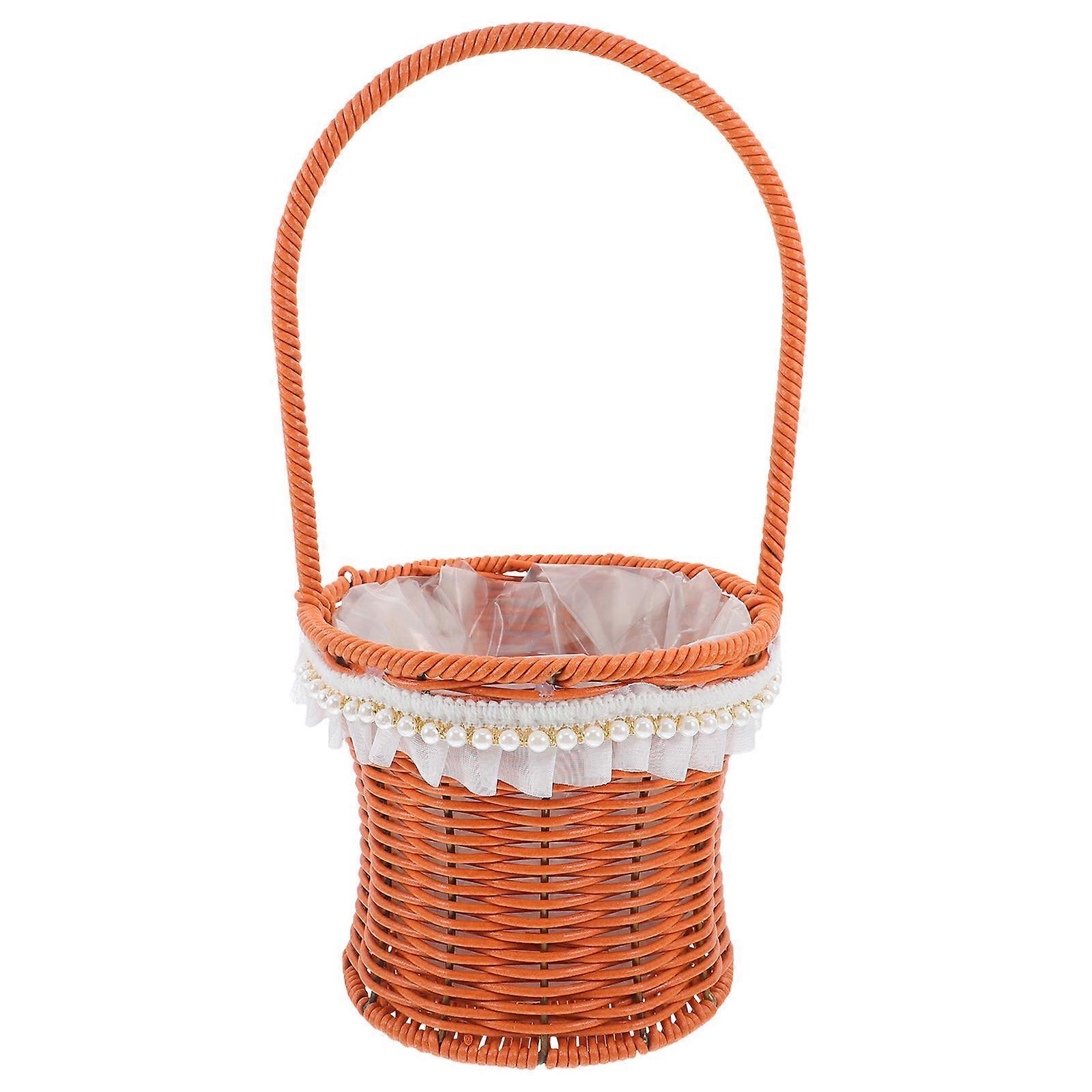 Handwoven Rattan Flower Basket With Handle For Gardening Weddings And Home Decor Elegant Appearance 1Set