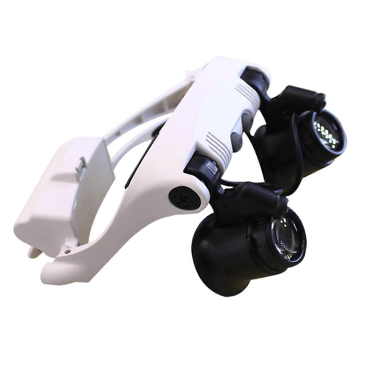 Head-Mounted Magnifying Glass with LED Light, Adjustable Hands-Free Reading Glasses for Electronics and Jewelry, White