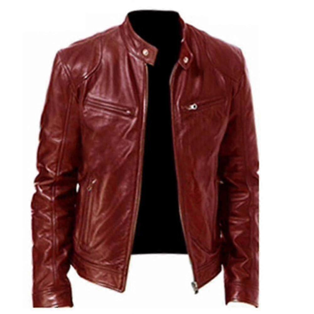 Jachetă de piele în negru/maro/kaki/roșu, mânecă lungă moale, îmbrăcăminte casual