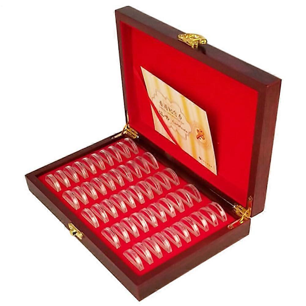 Wooden Coin Holder Clear Lid Display Case With 50-Coin Capacity For Commemorative Coins, Durable Box With Secure Access