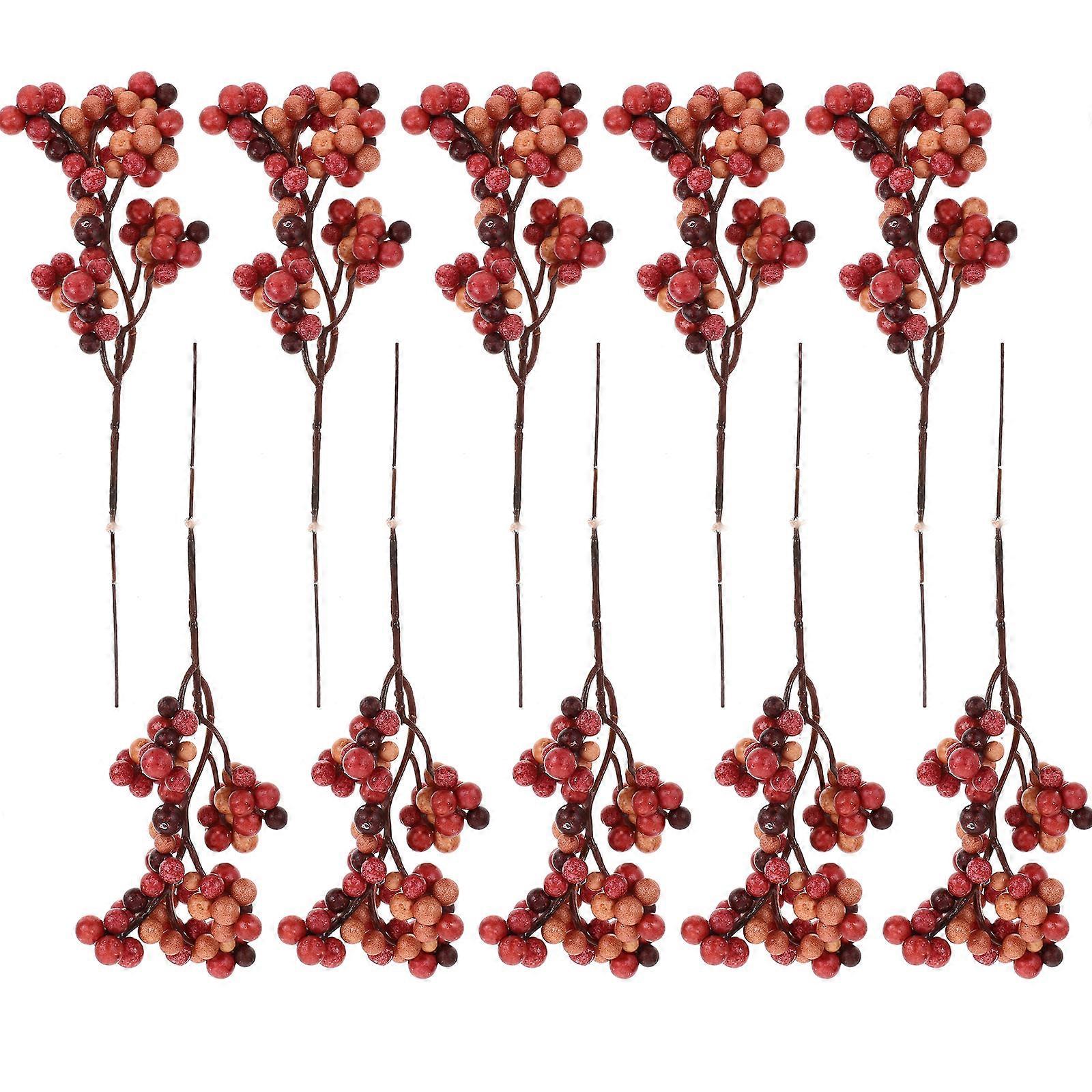 Simulation Berries Branches 12Set Christmas Decor for Homeowners Dark Red Plastic Designed for Festive Decoration