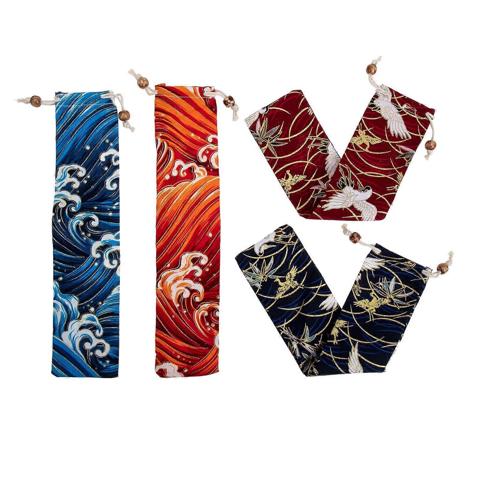 4pcs Portable Utensil Storage Bags with Drawstring, Tableware Pouches for Camping, Travel & Dinner Parties