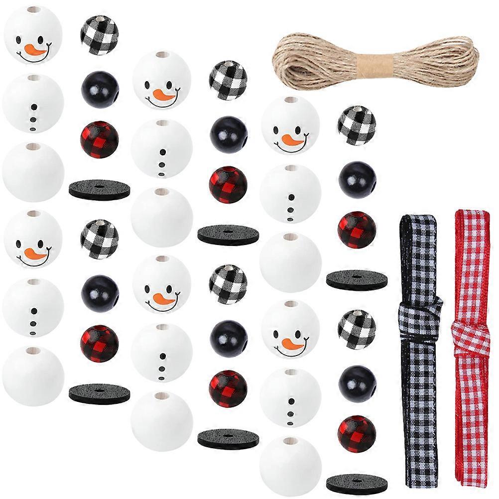 Mini Snowman Beads Crafts Round Wooden Beads Set For Christmas Occasion Multi Color 1 Set
