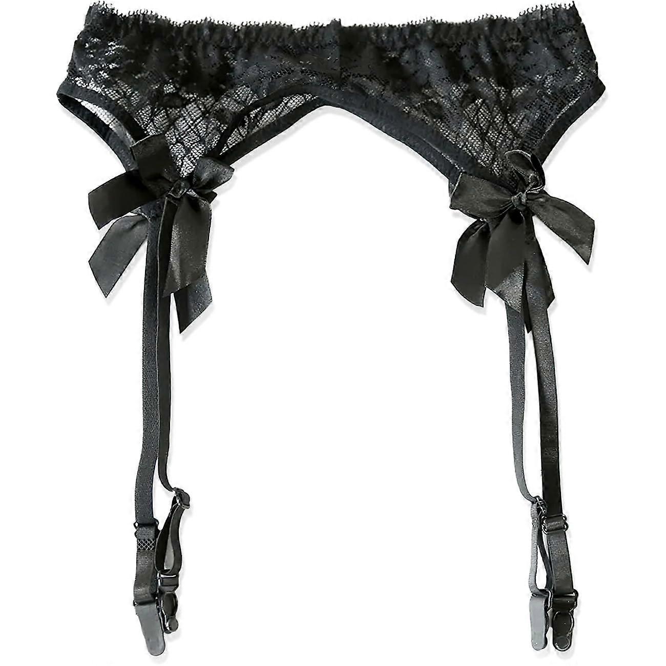 Black Lace Garter Belt with Bow Adjustable Straps, black