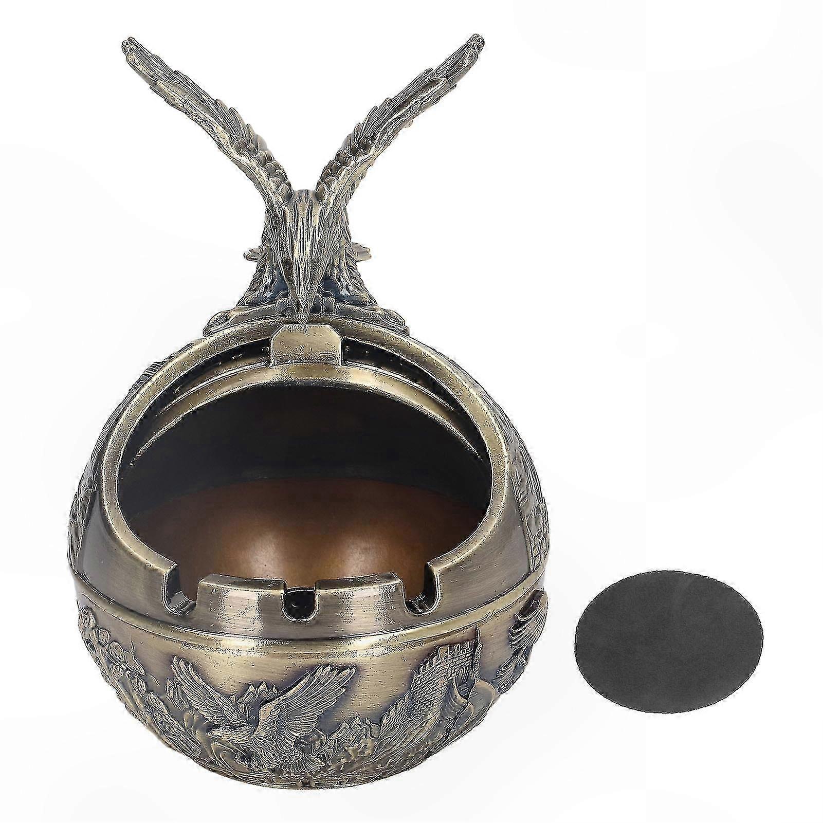 Retro Cylindrical Ashtray with Lid, Windproof Design, 3 Fixing Slots, Skid-Resistant Pads for Office and Restaurant Use