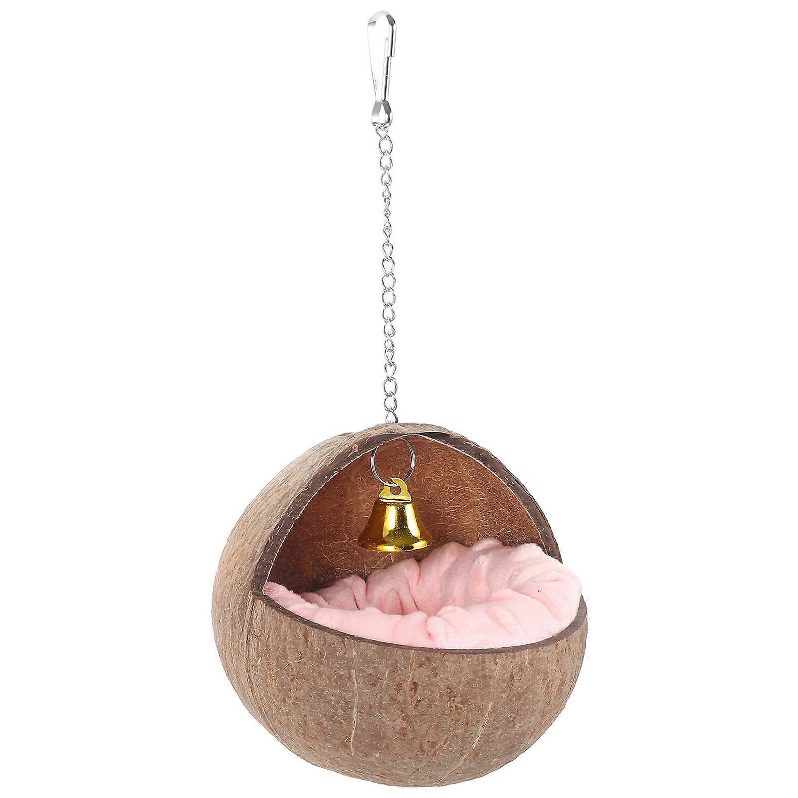 Natural Coconuts Bird Nest for Hamster with Flannel Cushion Light Brown Coconuts Shell House 4.7 x 3.5 Inches