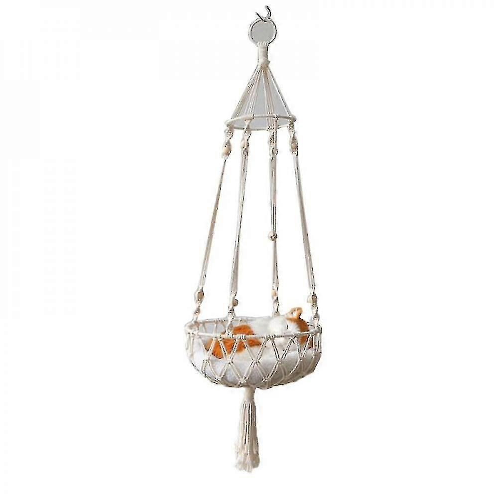 White Macrame Cat Hammock - Boho Woven Hanging Pet Bed (1-Piece)