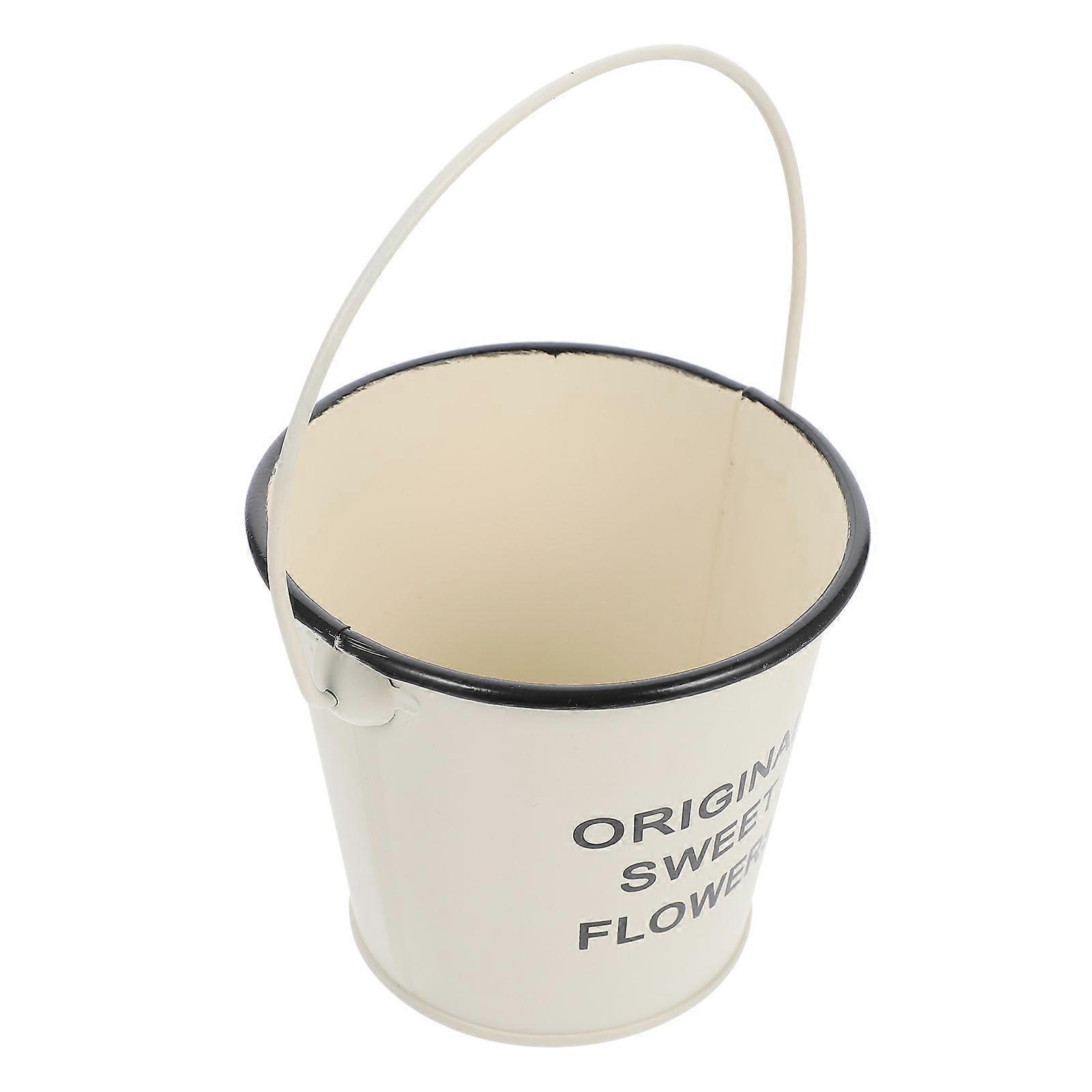 Iron Flowerpot Bucket Small Rectangular Beige Metal for Display 1Pc