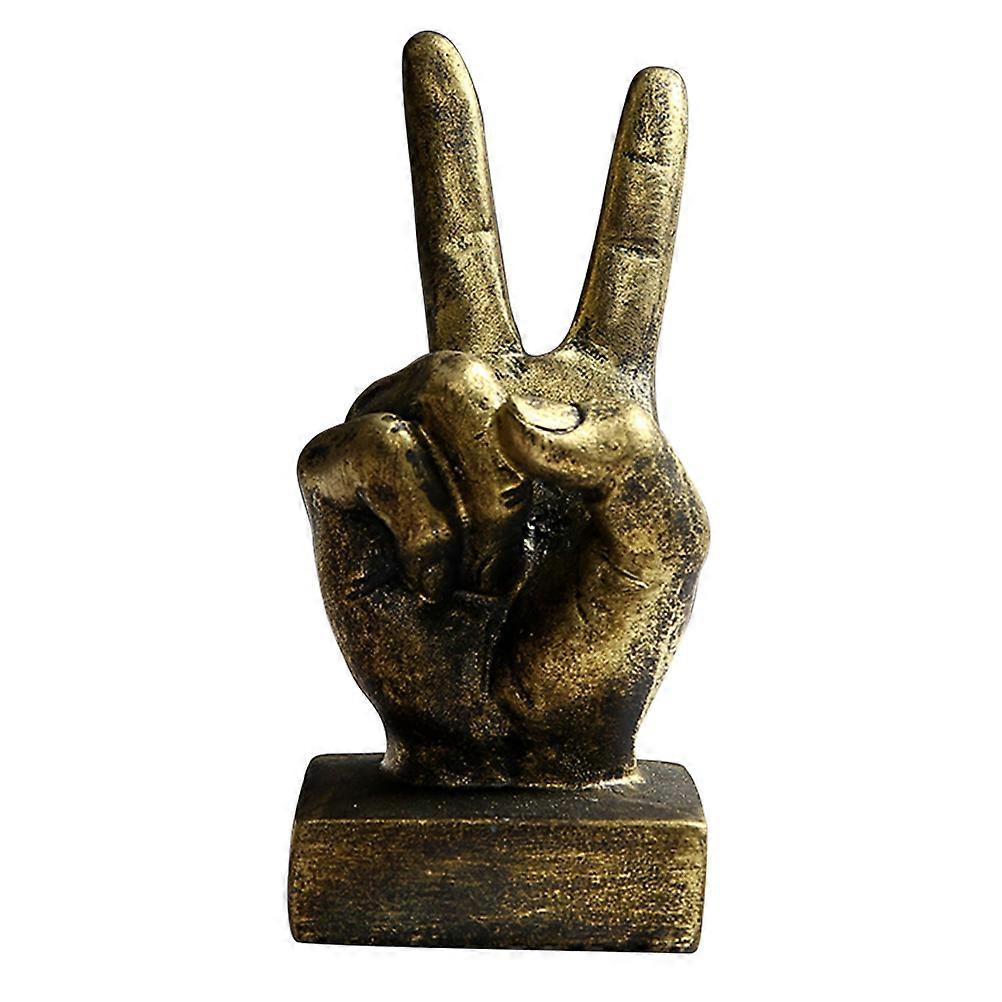 Home Office Car Dark Brown Color Resin Victory Gesture Ornament Decorative Model for Household Backdrop 1Pack