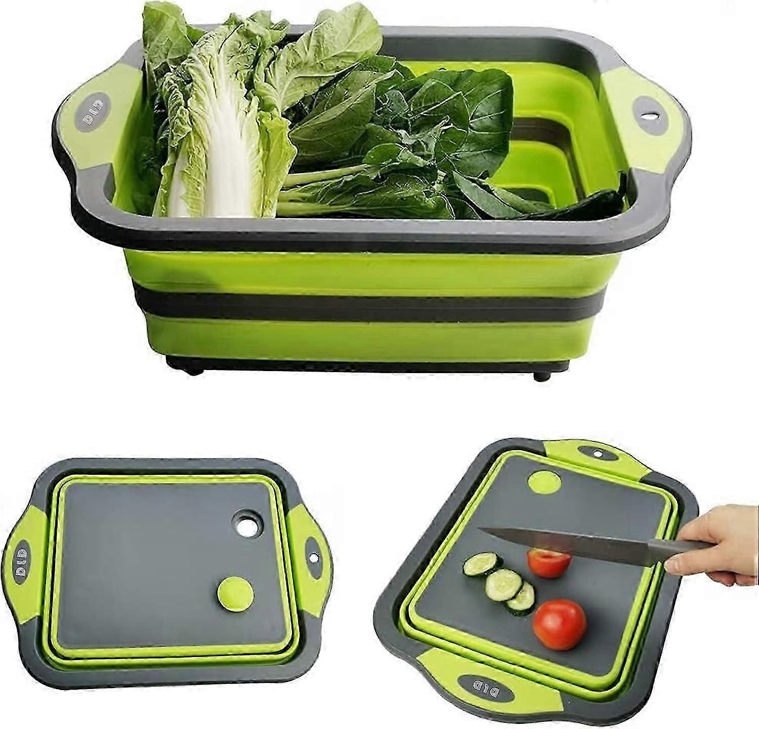 Foldable Cutting Board with Removable Sieve & Storage Basket - Multi-Functional Kitchen Tool for Home, Camping, Picnic and BBQ
