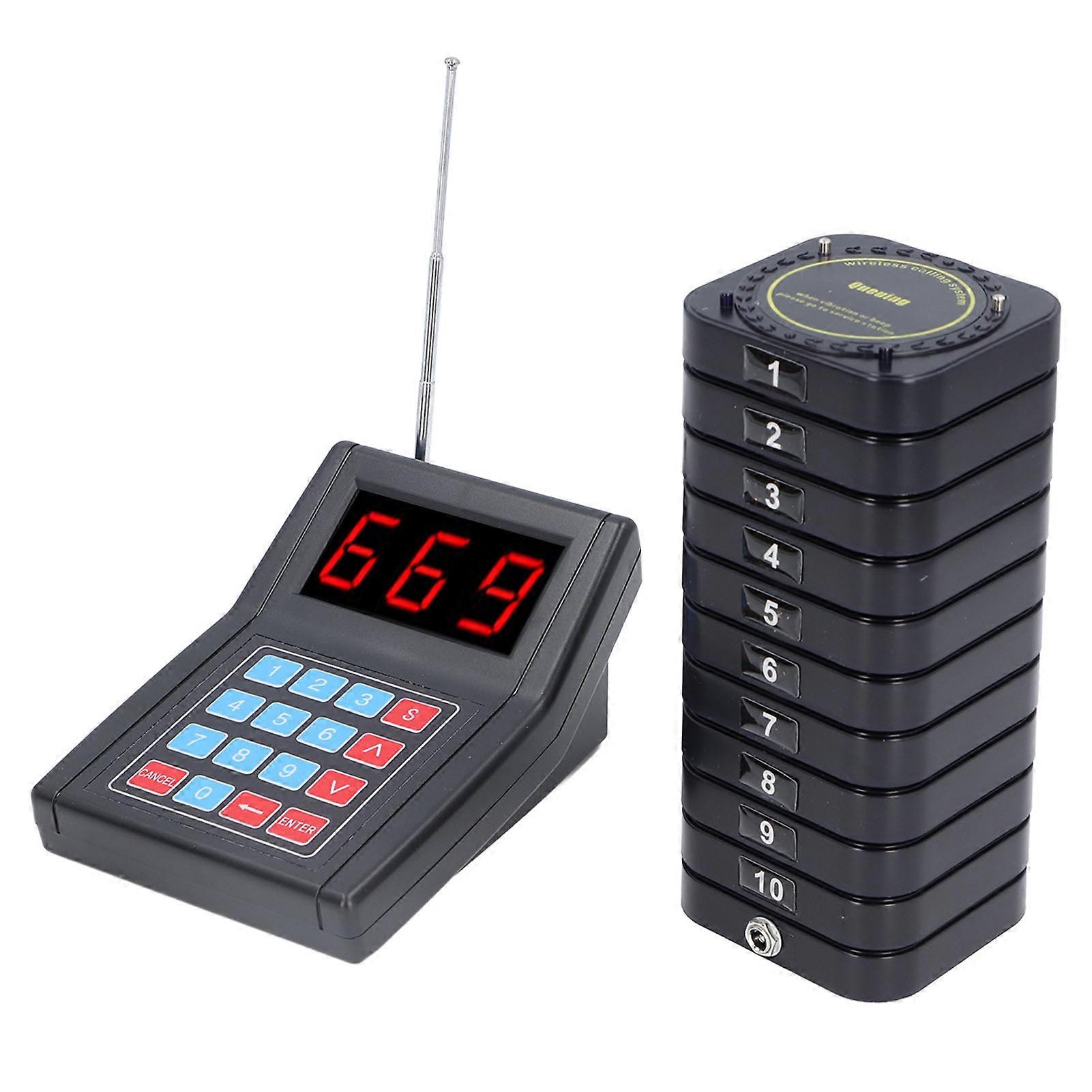 Wireless Calling System 10 Pagers Vibrating Sound Flashing US Plug